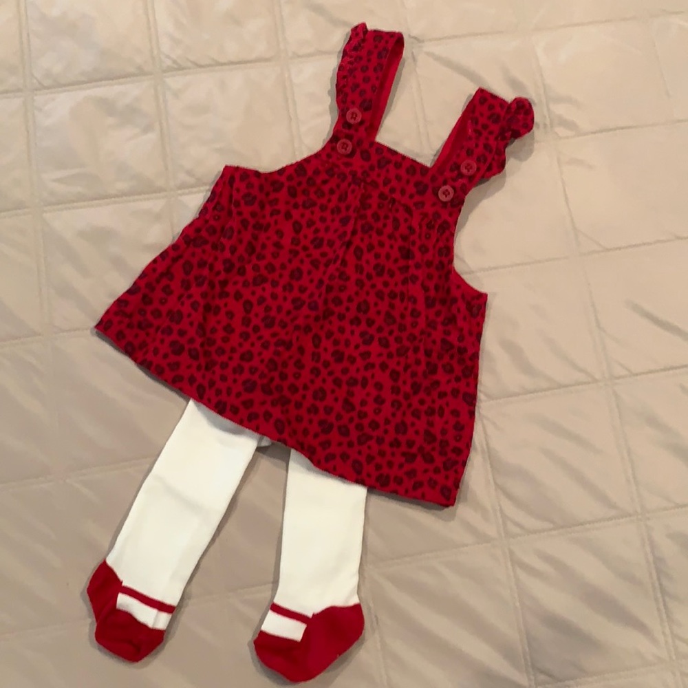 Animal print overall style dress with matching tights